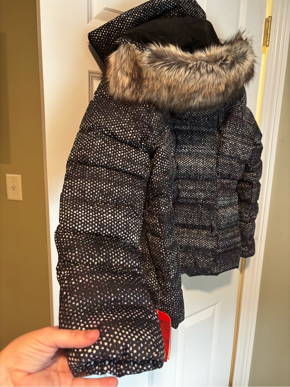 The North Face Black Speckled Ski Jacket with Faux-Fur Trim